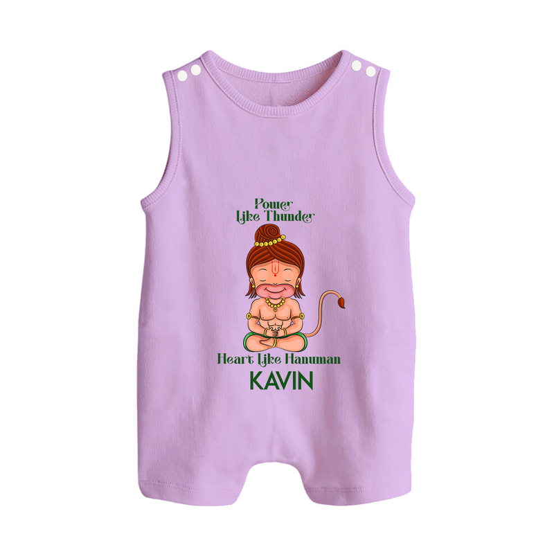 Power Like Thunder, Heart Like Hanuman Romper Suit | Personalized Baby Romper Suit for Hanuman Jayanti - LILAC - 0 - 5 Months Old (Chest 18")