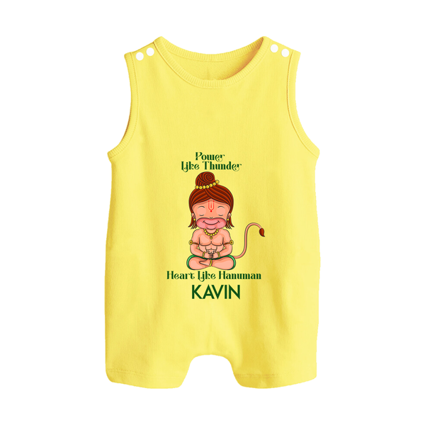Power Like Thunder Heart Like Hanuman – Personalized Baby Romper Suit - PASTEL YELLOW - New Born (Chest 18")