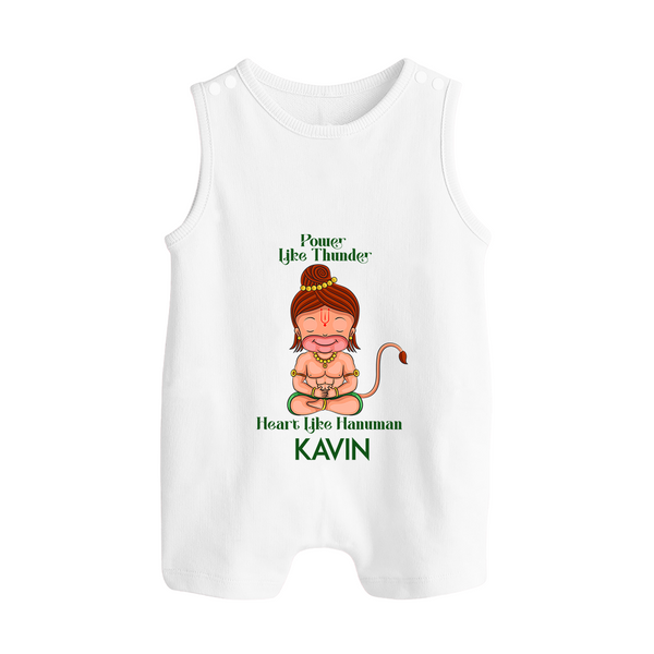 Power Like Thunder, Heart Like Hanuman Romper Suit | Personalized Baby Romper Suit for Hanuman Jayanti - WHITE - 0 - 5 Months Old (Chest 18")