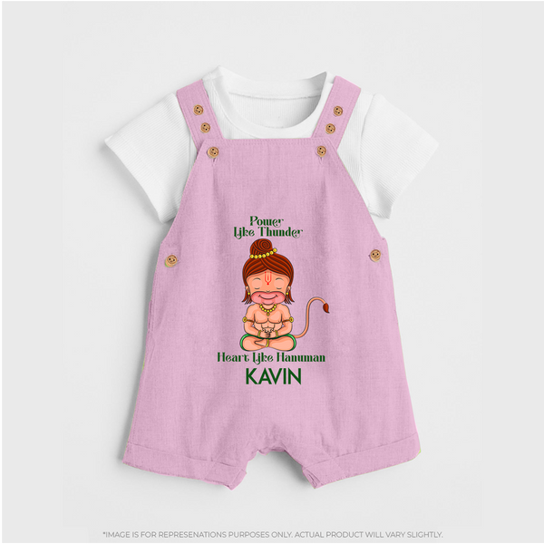 Power Like Thunder, Heart Like Hanuman Dungaree Set | Personalized Baby Dungaree Set for Hanuman Jayanti - BABY PINK - 0 - 5 Months Old (Chest 18")