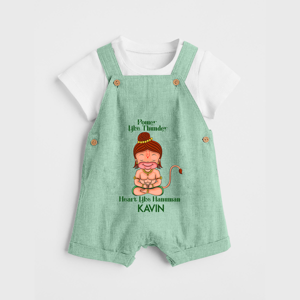 Power Like Thunder Heart Like Hanuman – Personalized Baby Dungaree - MINT GREEN - 0 - 5 Months Old (Chest 18")