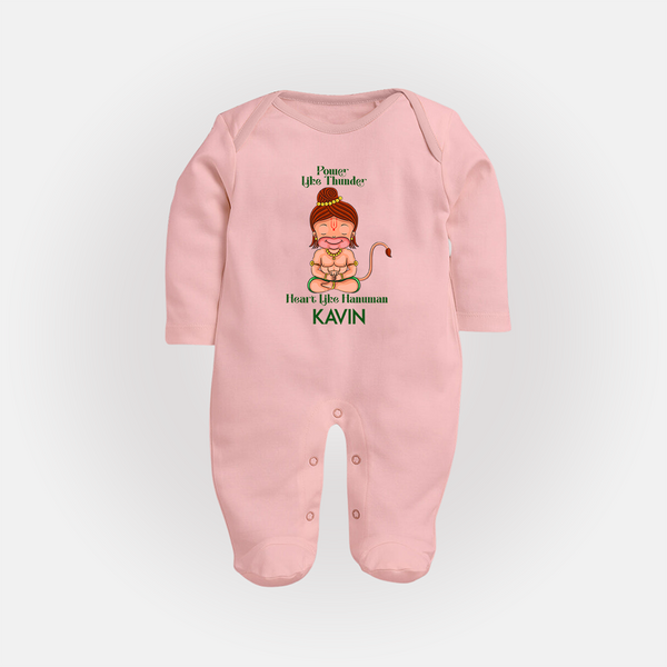Power Like Thunder, Heart Like Hanuman Sleep Suit | Personalized Baby Sleep Suit for Hanuman Jayanti - BABY PINK - New Born (Chest 7.5")