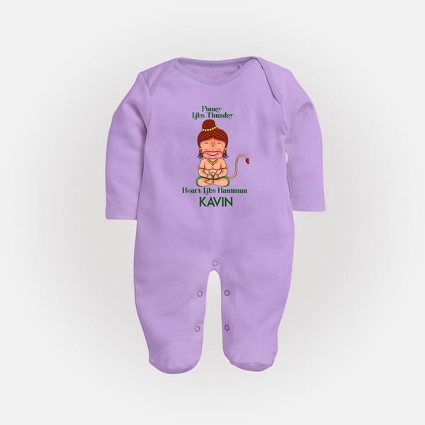 Power Like Thunder, Heart Like Hanuman Sleep Suit | Personalized Baby Sleep Suit for Hanuman Jayanti - LILAC - New Born (Chest 7.5")