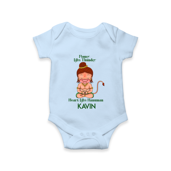 Power Like Thunder, Heart Like Hanuman Romper | Personalized Baby Romper for Hanuman Jayanti - BABY BLUE - New Born (Chest 14")