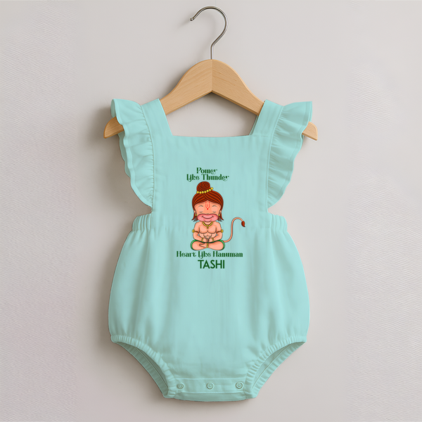 Power Like Thunder Heart Like Hanuman – Personalized   Romper Frock - MINT GREEN - 0 - 3 Months Old (Chest 19")