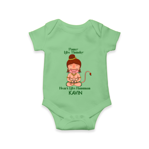 Power Like Thunder Heart Like Hanuman – Personalized Baby Romper - GREEN - New Born (Chest 14")