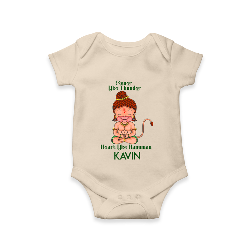 Power Like Thunder, Heart Like Hanuman Romper | Personalized Baby Romper for Hanuman Jayanti - IVORY - New Born (Chest 14")