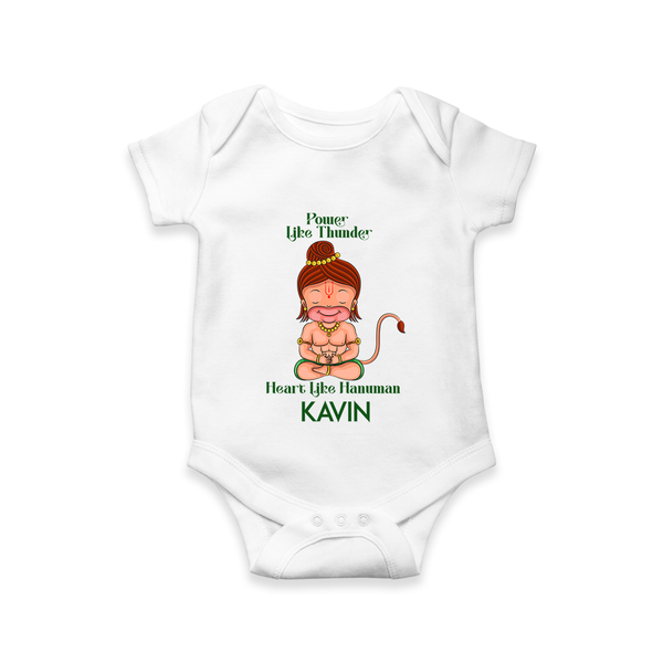 Power Like Thunder, Heart Like Hanuman Romper | Personalized Baby Romper for Hanuman Jayanti - WHITE - New Born (Chest 14")