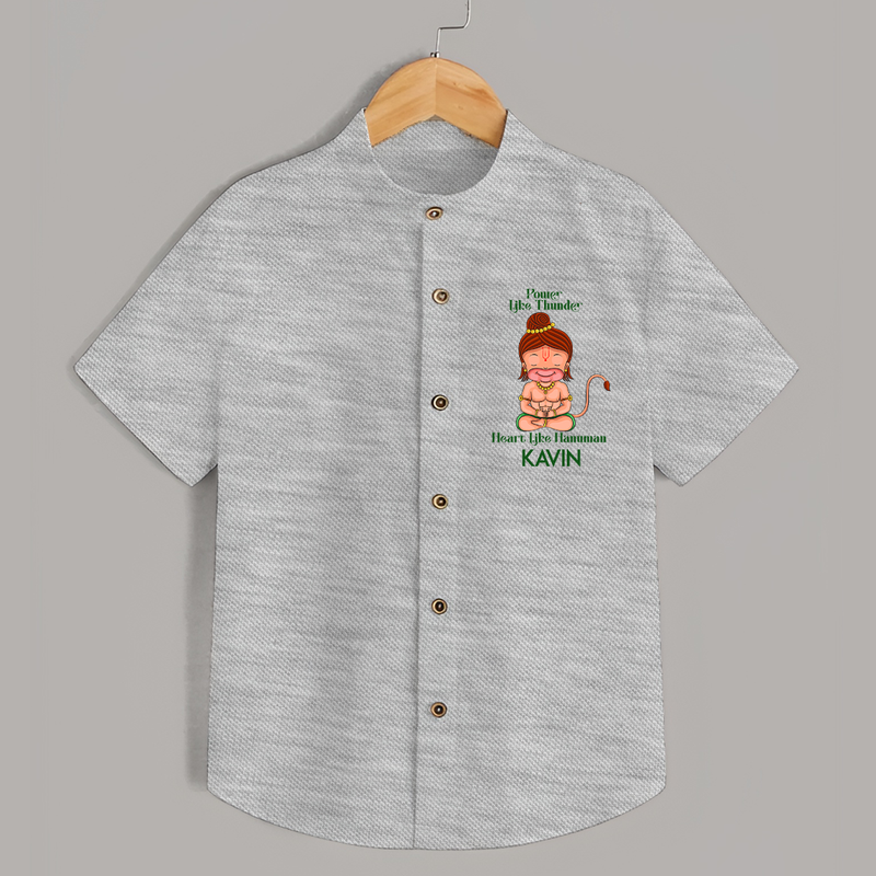 Power Like Thunder, Heart Like Hanuman Shirt | Personalized Baby Shirt for Hanuman Jayanti - GREY - 0 - 6 Months Old (Chest 23")
