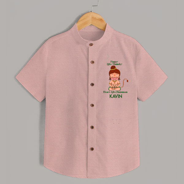 Power Like Thunder, Heart Like Hanuman Shirt | Personalized Baby Shirt for Hanuman Jayanti - PEACH - 0 - 6 Months Old (Chest 23")