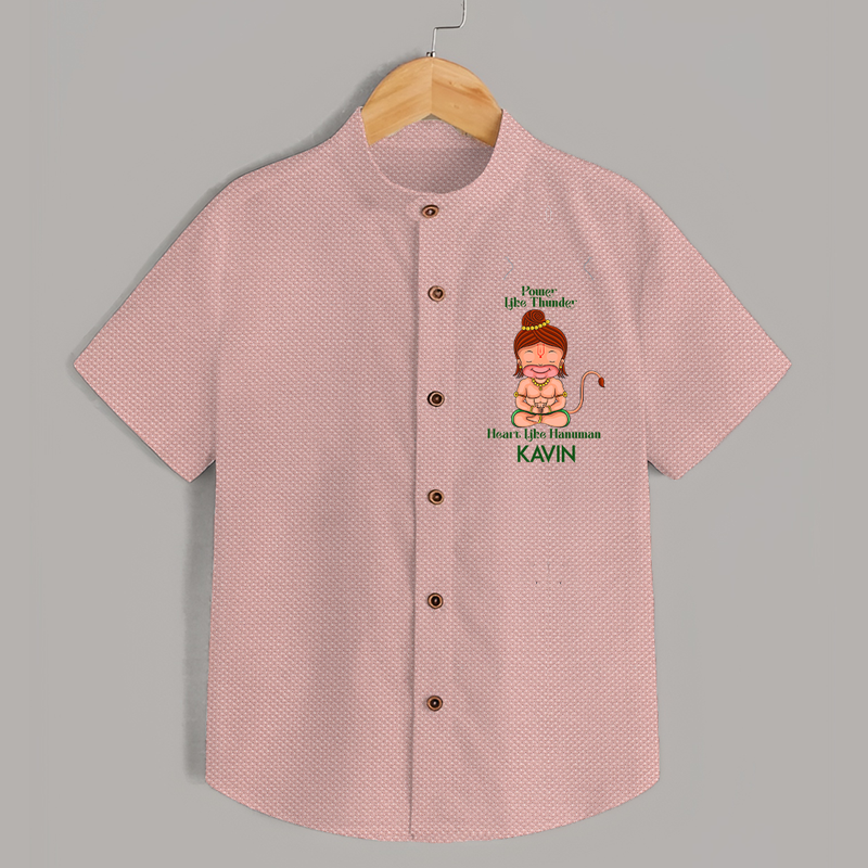 Power Like Thunder, Heart Like Hanuman Shirt | Personalized Baby Shirt for Hanuman Jayanti - PEACH - 0 - 6 Months Old (Chest 23")