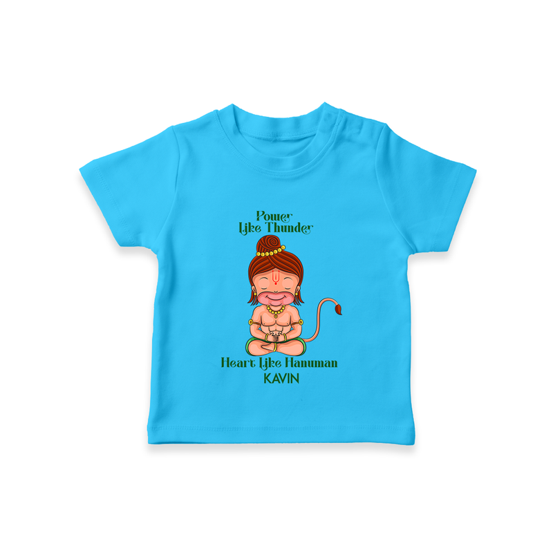 Power Like Thunder - Hanuman Themed Customized T-Shirt For Kids With Name - SKY BLUE - 0-5 Months Old (Chest 17")