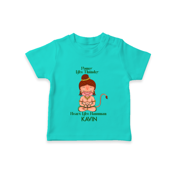 Power Like Thunder Heart Like Hanuman – Personalized Baby T-Shirt - TEAL - 0-5 Months Old (Chest 17")