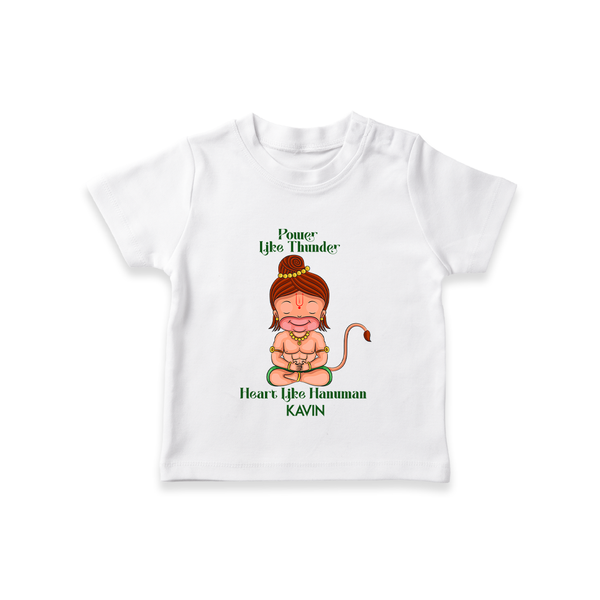 Power Like Thunder - Hanuman Themed Customized T-Shirt For Kids With Name - WHITE - 0-5 Months Old (Chest 17")