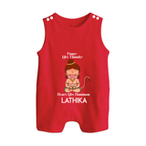Power Like Thunder Heart Like Hanuman – Personalized Baby Romper Suit - RED - New Born (Chest 18")
