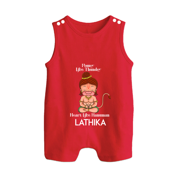 Power Like Thunder Heart Like Hanuman – Personalized Baby Romper Suit - RED - New Born (Chest 18")