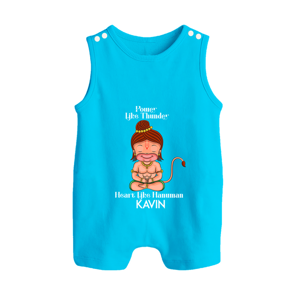 Power Like Thunder Heart Like Hanuman – Personalized Baby Romper Suit - SKY BLUE - New Born (Chest 18")