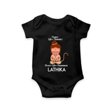 Power Like Thunder Heart Like Hanuman – Personalized Baby Romper - BLACK - New Born (Chest 14")