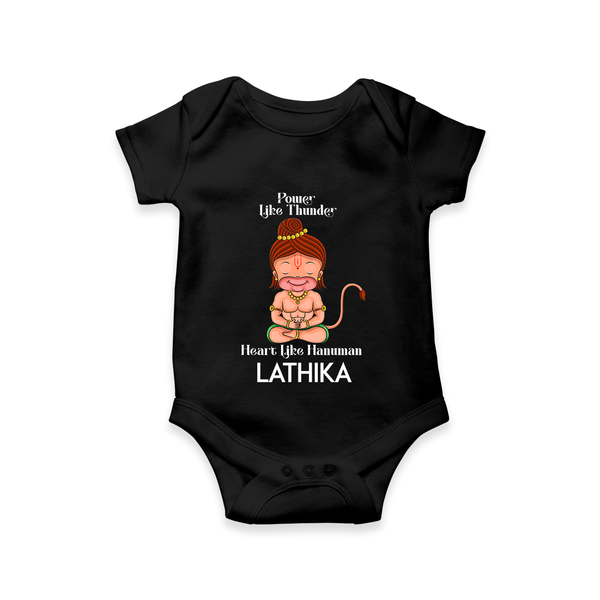 Power Like Thunder Heart Like Hanuman – Personalized Baby Romper - BLACK - New Born (Chest 14")