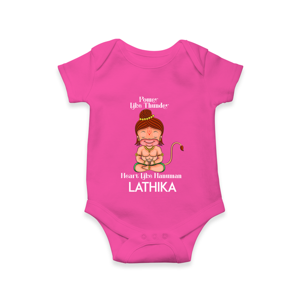 Power Like Thunder, Heart Like Hanuman Romper | Personalized Baby Romper for Hanuman Jayanti - HOT PINK - New Born (Chest 14")