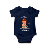 Power Like Thunder Heart Like Hanuman – Personalized Baby Romper - NAVY BLUE - New Born (Chest 14")
