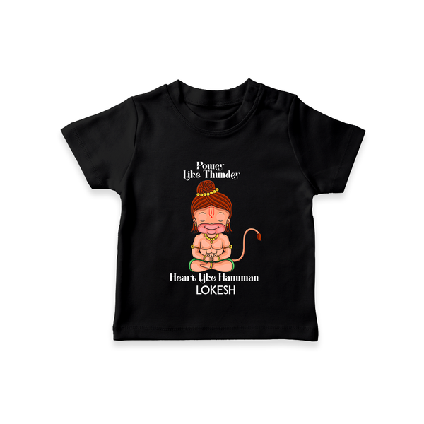 Power Like Thunder - Hanuman Themed Customized T-Shirt For Kids With Name - BLACK - 0-5 Months Old (Chest 17")