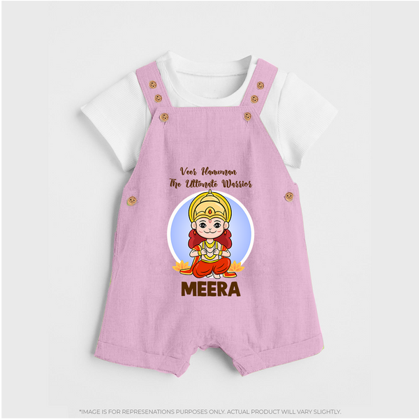 Veer Hanuman The Ultimate Warrior Dungaree Set | Custom Baby Dungaree Set for Hanuman Celebration - BABY PINK - 0 - 5 Months Old (Chest 18")