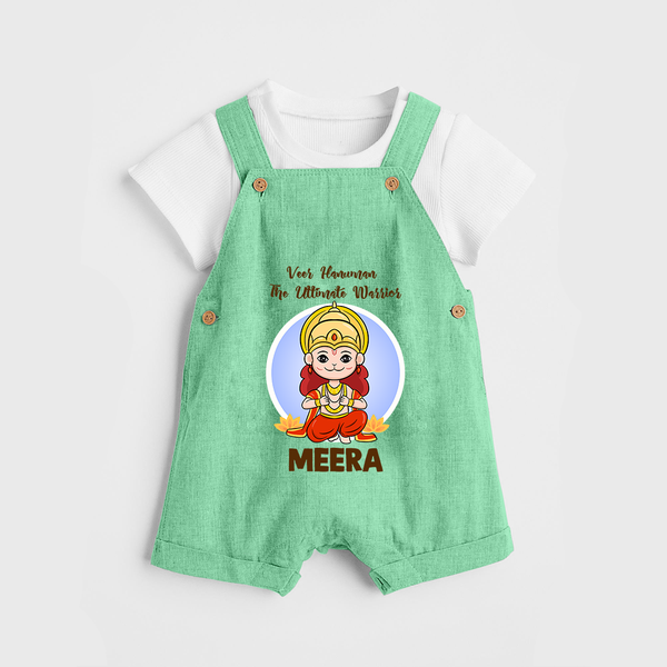Veer Hanuman The Ultimate Warrior Dungaree Set | Custom Baby Dungaree Set for Hanuman Celebration - GREEN - 0 - 5 Months Old (Chest 18")