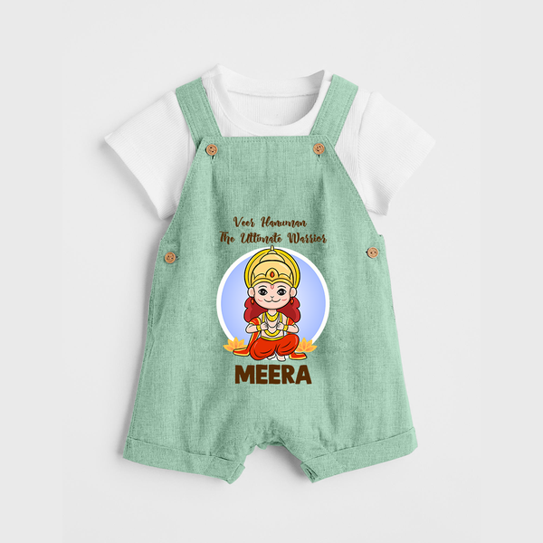 Veer Hanuman The Ultimate Warrior Dungaree Set | Custom Baby Dungaree Set for Hanuman Celebration - MINT GREEN - 0 - 5 Months Old (Chest 18")
