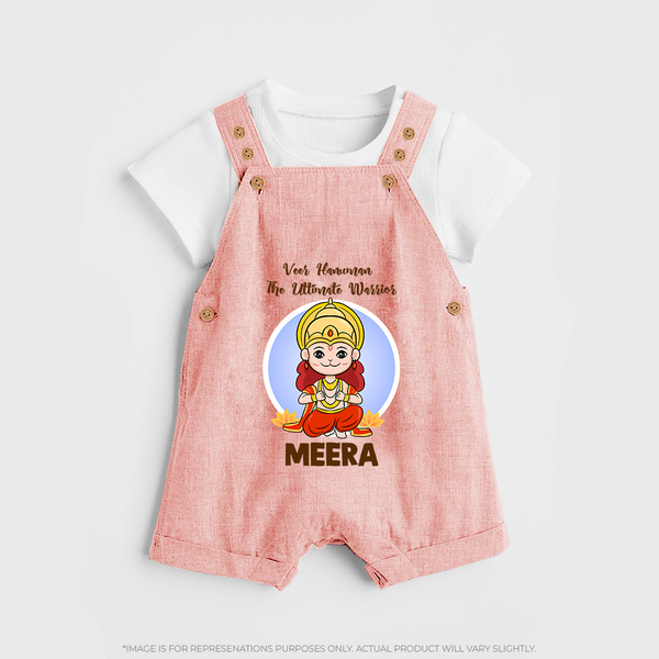 Veer Hanuman The Ultimate Warrior Dungaree Set | Custom Baby Dungaree Set for Hanuman Celebration - PEACH - 0 - 5 Months Old (Chest 18")