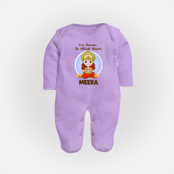 Veer Hanuman The Ultimate Warrior – Personalized Baby Fullbody Suit - LILAC - New Born (Chest 7.5")