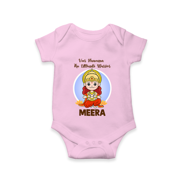 Veer Hanuman The Ultimate Warrior – Personalized Baby Romper - BABY PINK - New Born (Chest 14")