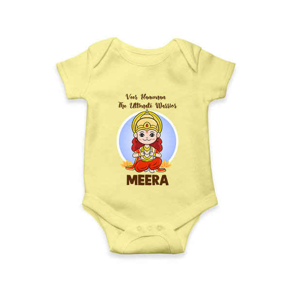 Veer Hanuman The Ultimate Warrior Romper | Custom Baby Romper for Hanuman Celebration - PASTEL YELLOW - New Born (Chest 14")