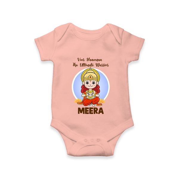 Veer Hanuman The Ultimate Warrior – Personalized Baby Romper - PEACH - New Born (Chest 14")