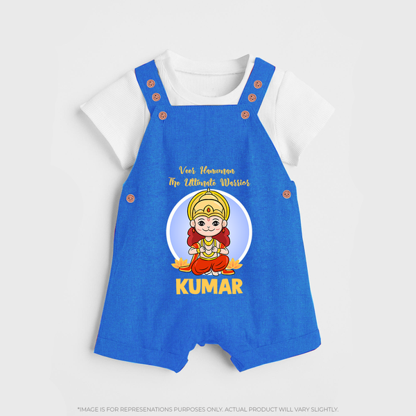 Veer Hanuman The Ultimate Warrior Dungaree Set | Custom Baby Dungaree Set for Hanuman Celebration - COBALT BLUE - 0 - 5 Months Old (Chest 18")
