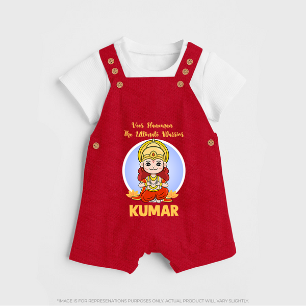 Veer Hanuman The Ultimate Warrior Dungaree Set | Custom Baby Dungaree Set for Hanuman Celebration - RED - 0 - 5 Months Old (Chest 18")