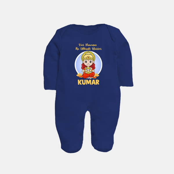 Veer Hanuman The Ultimate Warrior – Personalized Baby Fullbody Suit - NAVY BLUE - New Born (Chest 7.5")