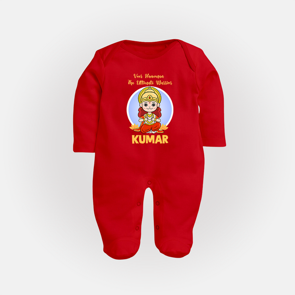 Veer Hanuman The Ultimate Warrior Sleep Suit | Custom Baby Sleep Suit for Hanuman Celebration - RED - New Born (Chest 7.5")