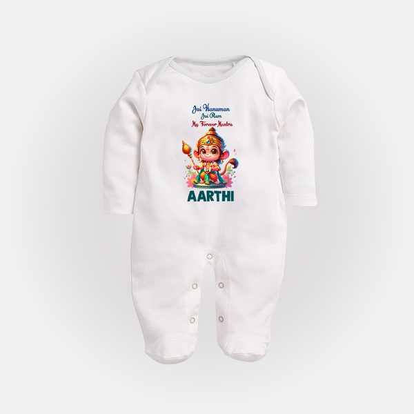 Jai Hanuman Jai Ram My Forever Mantra Sleep Suit | Personalized Baby Sleep Suit for Hanuman Jayanti - WHITE - New Born (Chest 7.5")