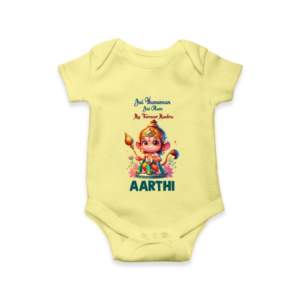 Jai Hanuman Jai Ram My Forever Mantra Romper | Personalized Baby Romper for Hanuman Jayanti - PASTEL YELLOW - New Born (Chest 14")