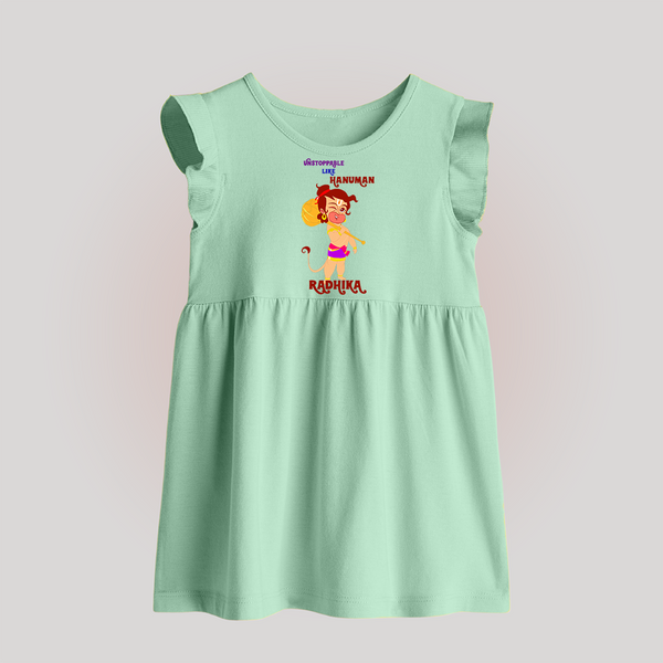 Unstoppable Like Hanuman – Personalized   Baby Frock - MINT GREEN - 0 - 3 Months Old (Chest 17")