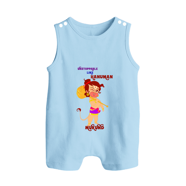 Unstoppable Like Hanuman – Personalized Baby Romper Suit - BABY BLUE - New Born (Chest 18")