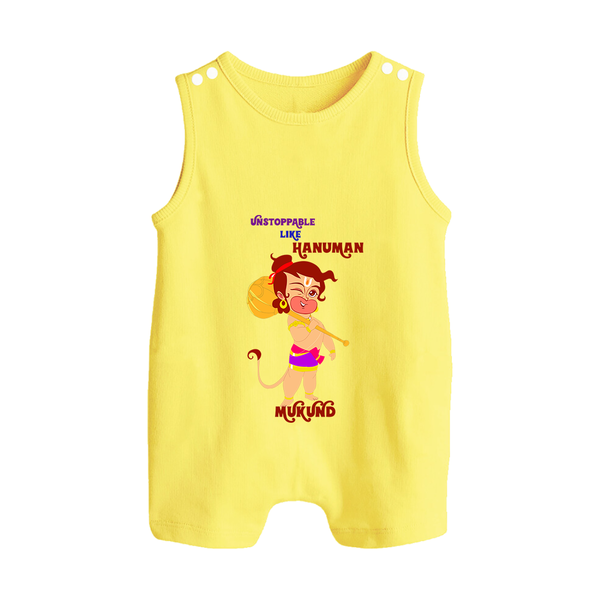 Unstoppable Like Hanuman – Personalized Baby Romper Suit - PASTEL YELLOW - New Born (Chest 18")