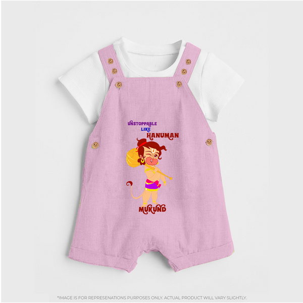 Unstoppable Like Hanuman – Personalized Baby Dungaree - BABY PINK - 0 - 5 Months Old (Chest 18")