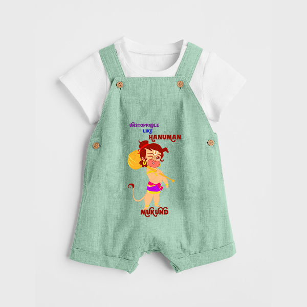 Unstoppable Like Hanuman – Personalized Baby Dungaree - MINT GREEN - 0 - 5 Months Old (Chest 18")