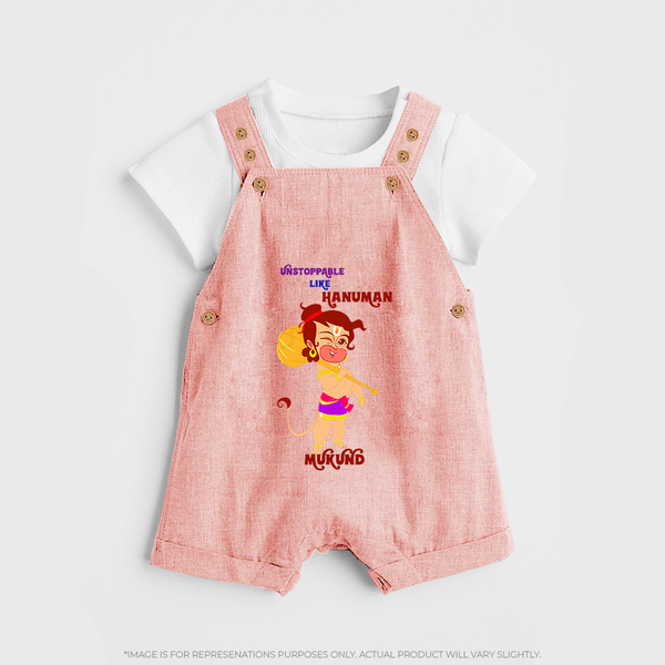 Unstoppable Like Hanuman – Personalized Baby Dungaree - PEACH - 0 - 5 Months Old (Chest 18")