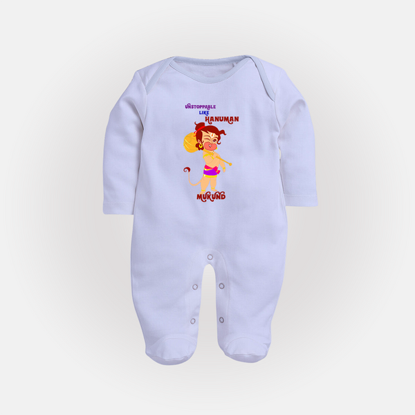 Unstoppable Like Hanuman – Personalized Baby Fullbody Suit - BABY BLUE - New Born (Chest 7.5")