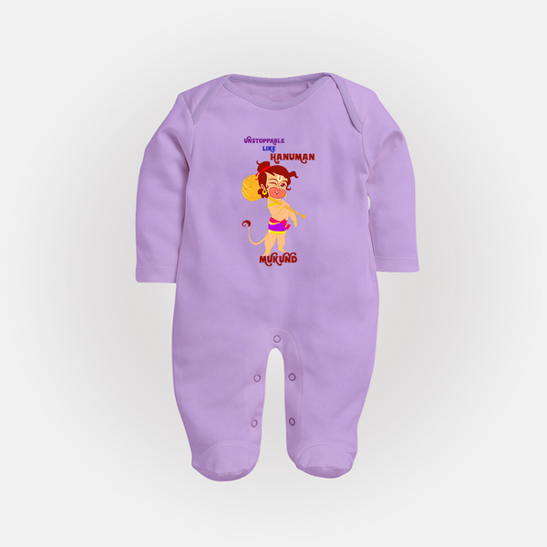 Unstoppable Like Hanuman – Personalized Baby Fullbody Suit - LILAC - New Born (Chest 7.5")