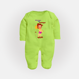Unstoppable Like Hanuman – Personalized Baby Fullbody Suit - LIME GREEN - New Born (Chest 7.5")