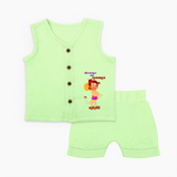 Unstoppable Like Hanuman – Personalized Baby Jabla Set - PASTEL GREEN - 0 - 3 Months Old (Chest 9.8")